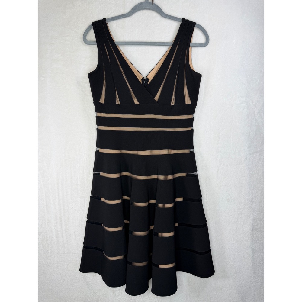 JS Collections Black Illusion Mesh Bandage Fit and Flare Dress 862069 Size 6 - Picture 2 of 9